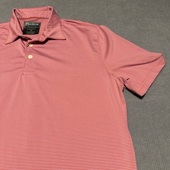 Jos. A Bank Traveler Pink‎ Polo Shirt Men's Medium Tailored Fit Short Sleeve - Picture 1 of 6